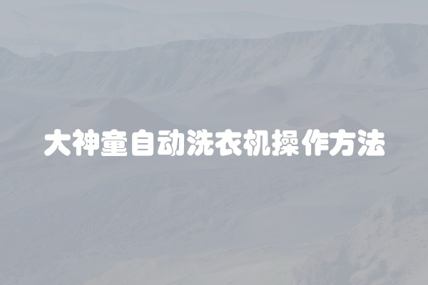 大神童自动洗衣机操作方法